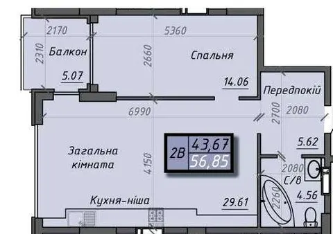 2-комнатная квартира, 57 м², 11-й мікрорайон, Сумы