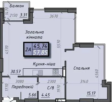 2-кімнатна квартира, 58 м², 11-й мікрорайон, Суми — фото 1
