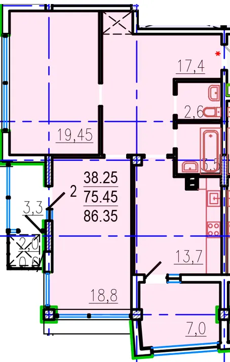 ЖК Авіаційний — 86.4 м²