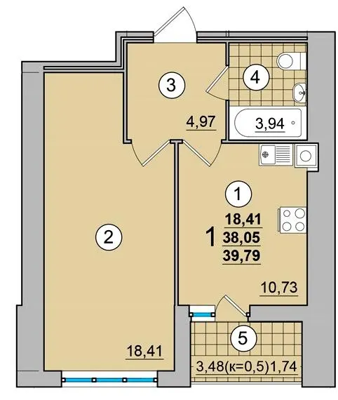 ЖК на Масанах — 39.8 м²