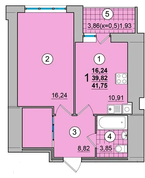 ЖК на Масанах — 41.8 м²