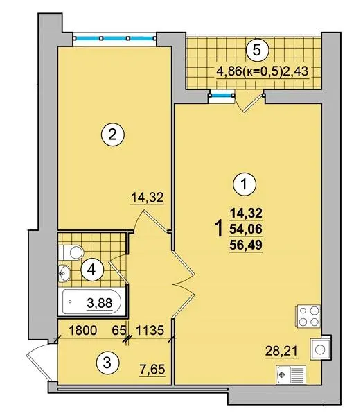 ЖК на Масанах — 56.5 м²