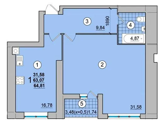 ЖК на Масанах — 64.8 м²