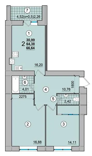 ЖК на Масанах — 66.6 м²