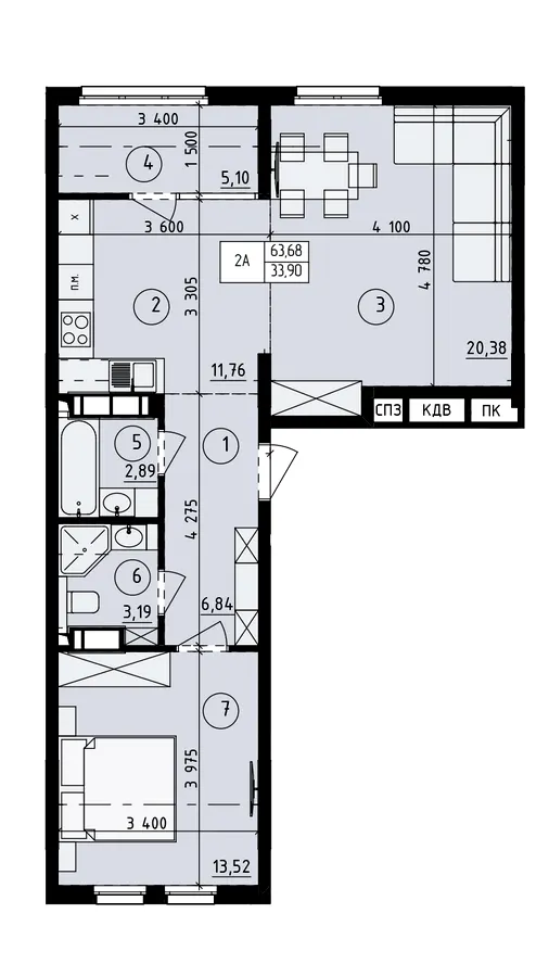 ЖК Praga-2 — 63.7 м²