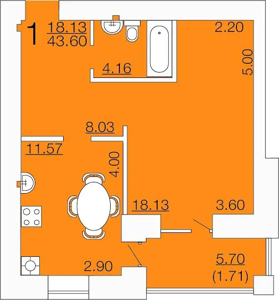 ЖК Апельсин — 43.6 м²