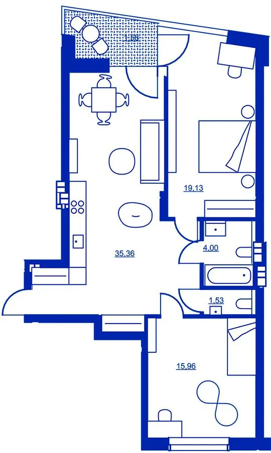 Житловий район Rybalsky — 77.6 м²