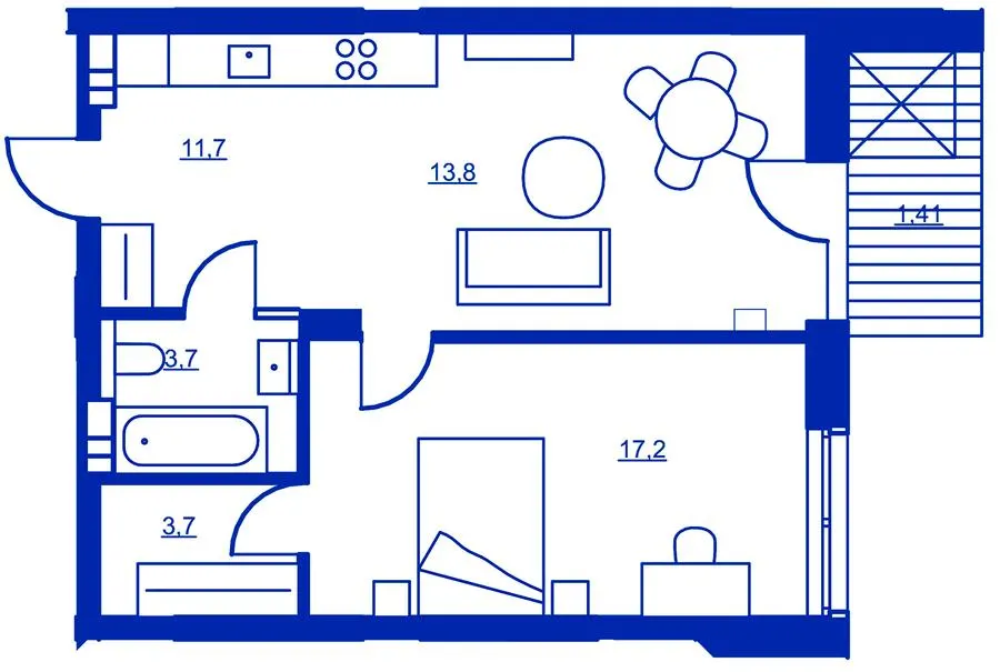 Житловий район Rybalsky — 51.5 м²