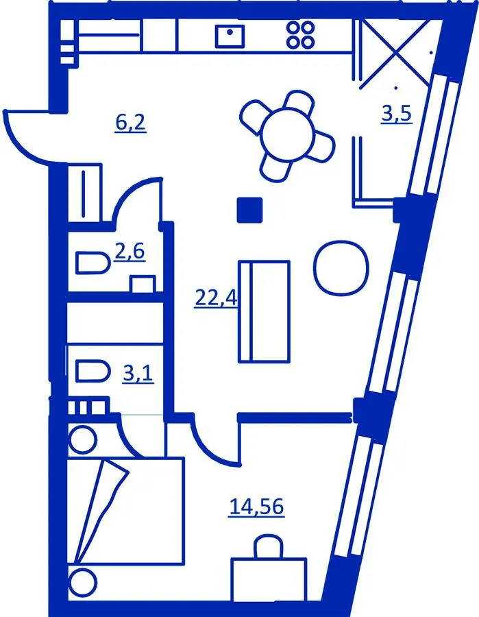 Житловий район Rybalsky — 51.4 м²