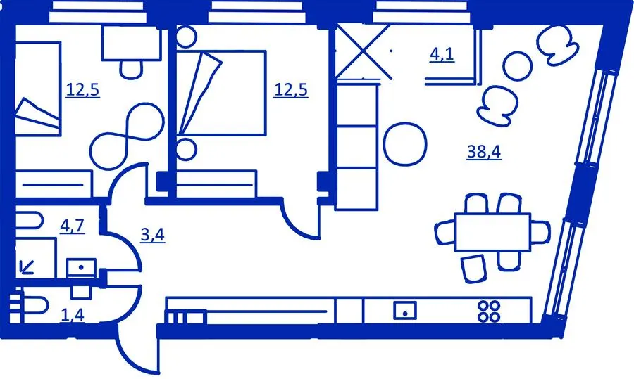 Житловий район Rybalsky — 75.3 м²