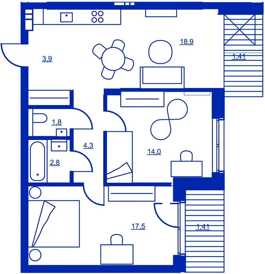 Житловий район Rybalsky — 66 м²