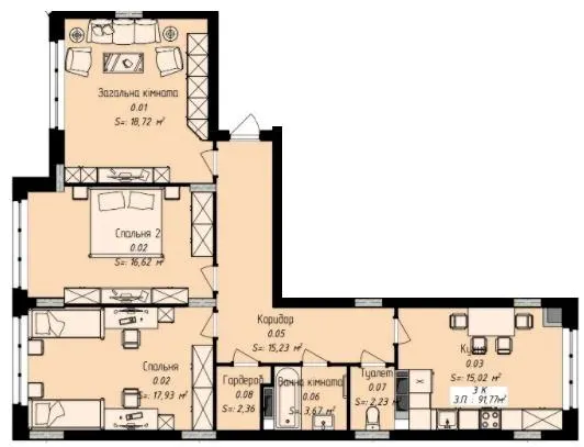 ЖК Джем Сіті — 91.8 м²