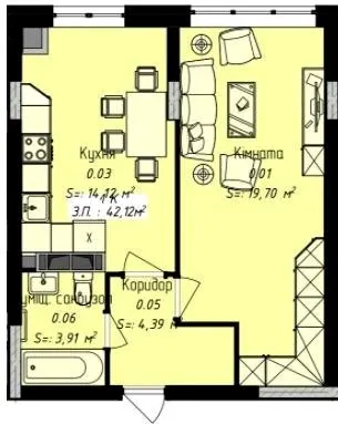 ЖК Джем Сіті — 42.1 м²