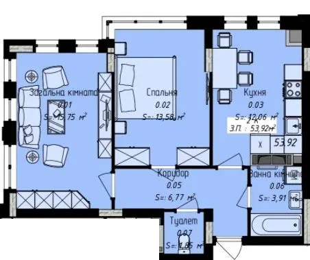ЖК Джем Сіті — 53.9 м²