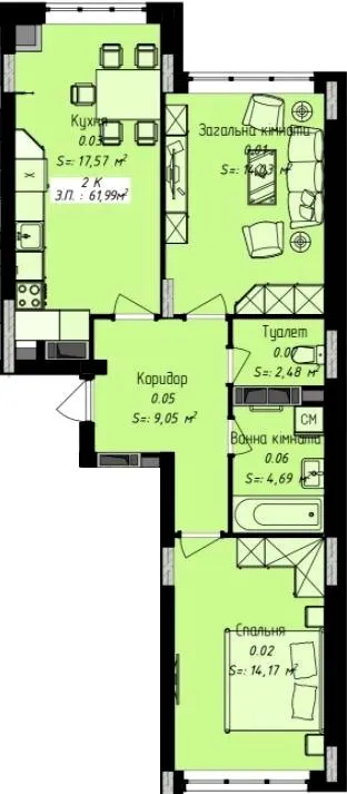ЖК Джем Сіті — 62 м²