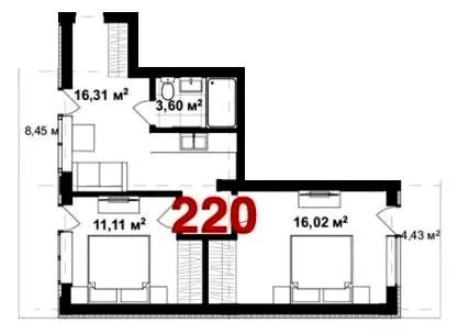 Апарт-комплекс Wood Apartments — 50.9 м²