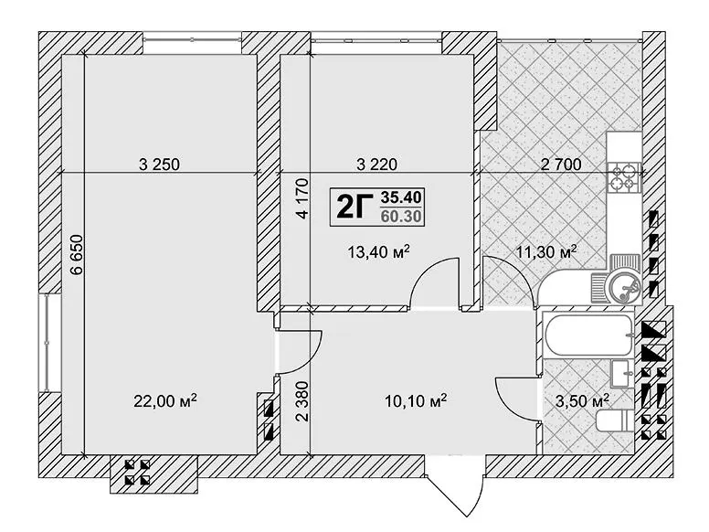 Клубний будинок Марсель — 60.3 м²
