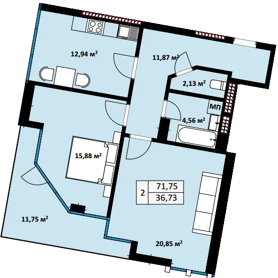 ЖК Uzh Towers — 71.8 м²