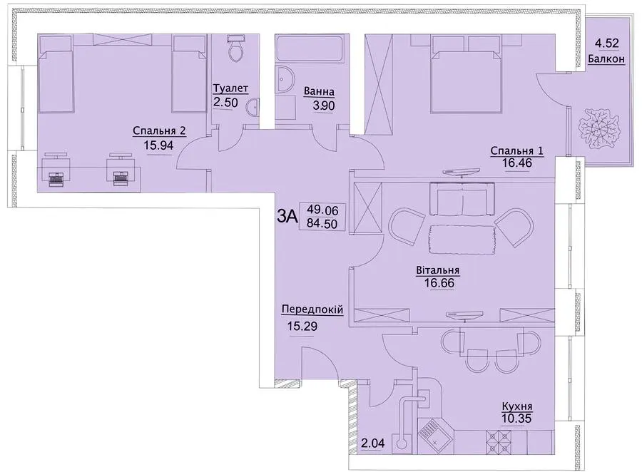 ЖК Єлецький — 84.5 м²