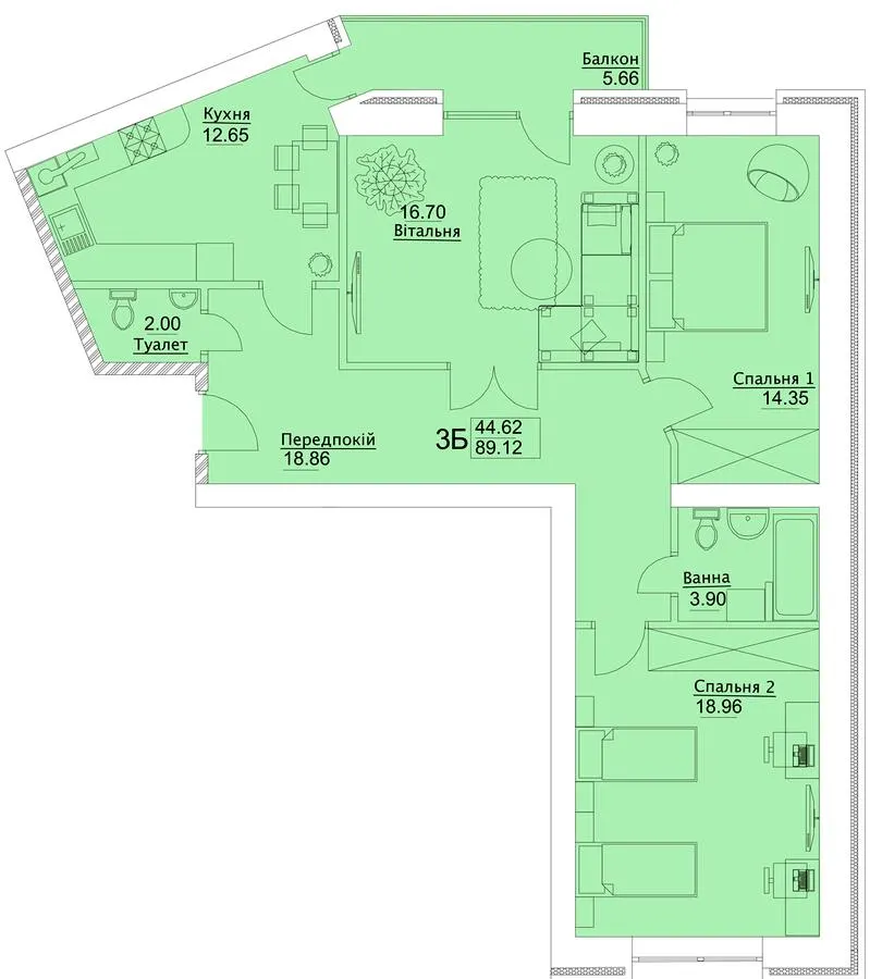 ЖК Єлецький — 89.1 м²