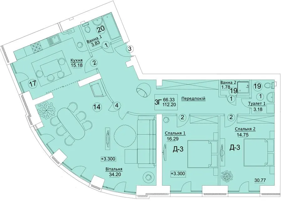 ЖК Єлецький — 112.2 м²