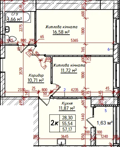 ЖК Затишний — 57.2 м²