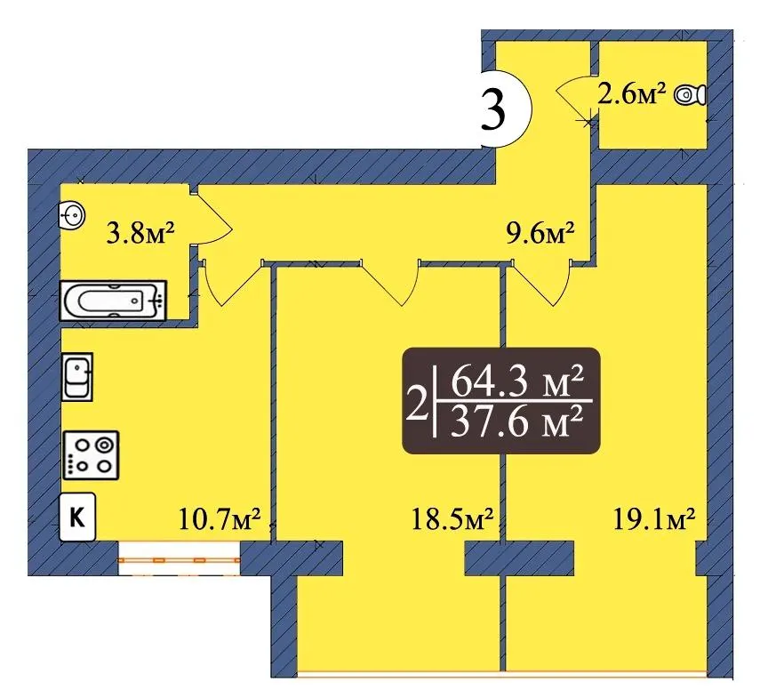 ЖК Мрія — 64.3 м²