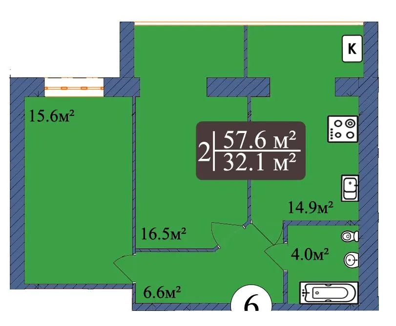 ЖК Мрія — 57.6 м²