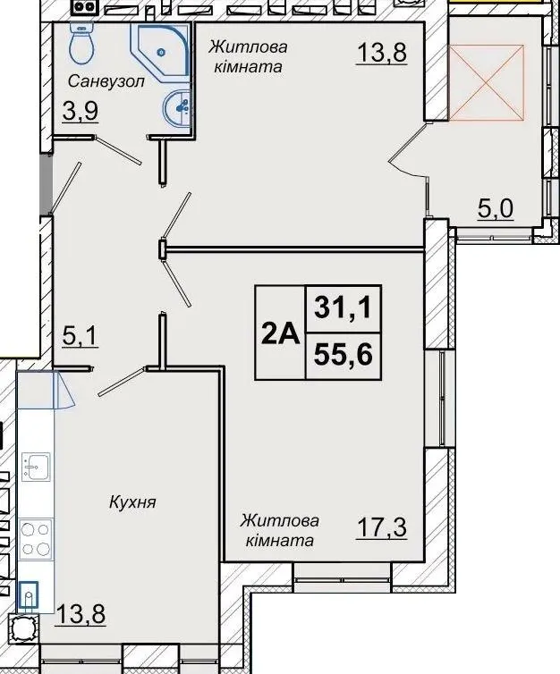 ЖК Рів’єра — 55.6 м²