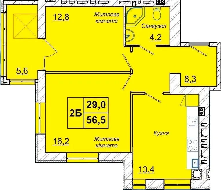 ЖК Рів’єра — 56.5 м²