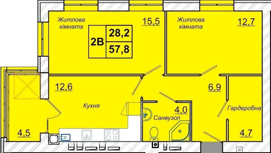 ЖК Рів’єра — 57.8 м²