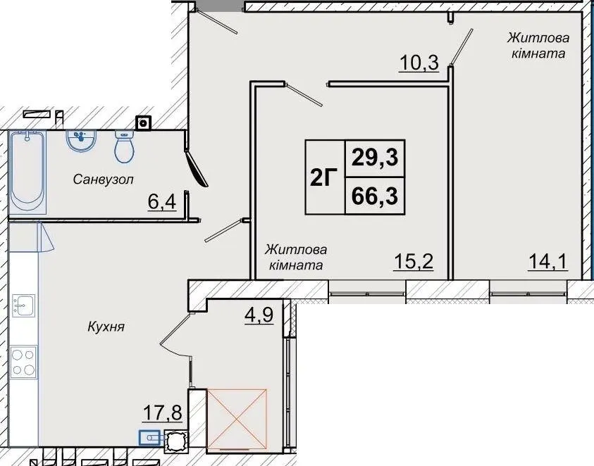ЖК Рів’єра — 66.3 м²