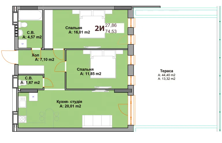 ЖК Vyshgorod Sky — 74.5 м²