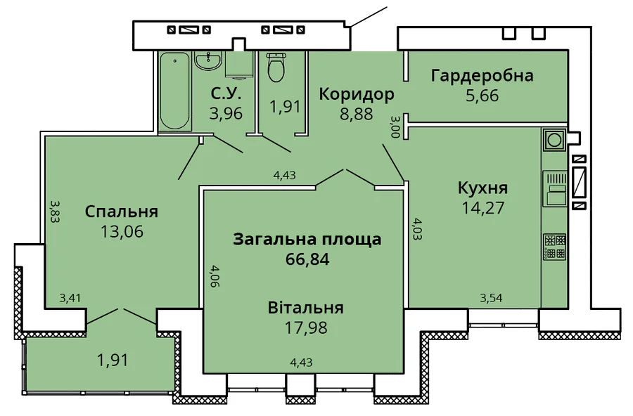 2-кімнатна квартира, 69 м², Миколаїв — фото 1