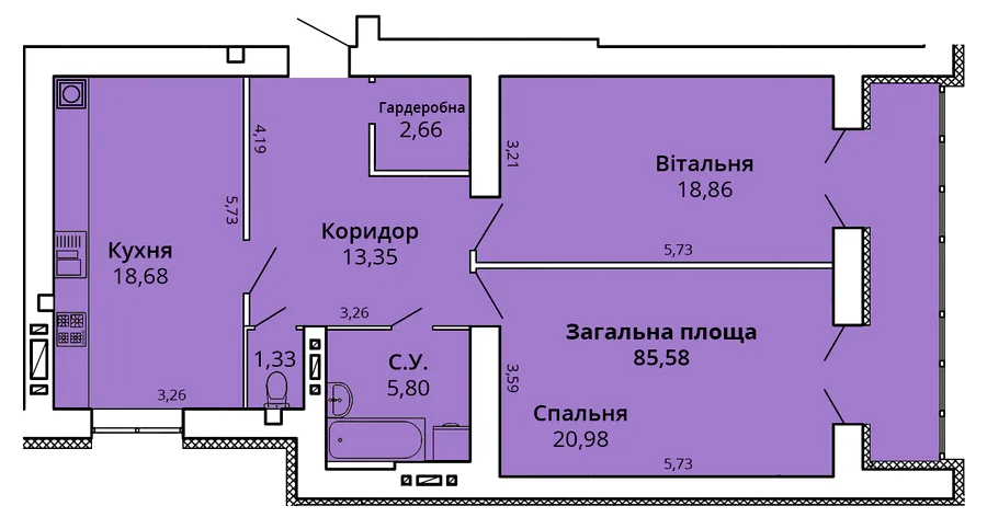 2-комнатная квартира, 89 м², Николаев — фото 1