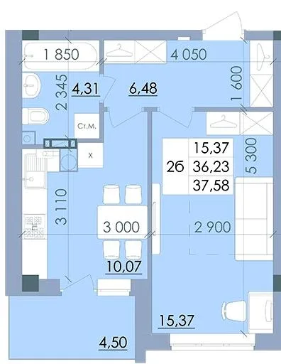 1-кімнатна квартира, 37 м², вул. Полтавський Шлях, 61, Чутове — фото 1