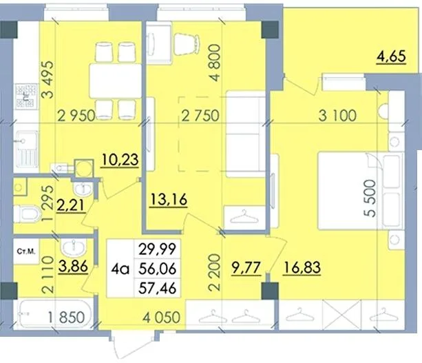 2-кімнатна квартира, 57 м², вул. Полтавський Шлях, 61, Чутове — фото 1