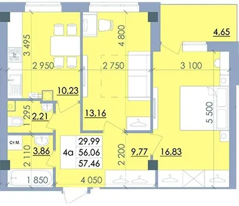 2-кімнатна квартира, 57 м², вул. Полтавський Шлях, 61, Чутове