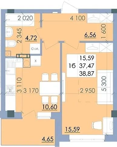 1-кімнатна квартира, 38 м², вул. Полтавський Шлях, 61, Чутове
