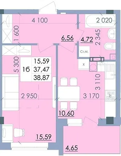 вул. Полтавський Шлях, 61 — 38 м²