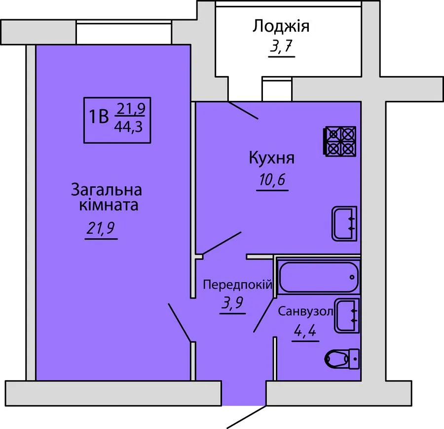 ЖК Київський — 44.3 м²