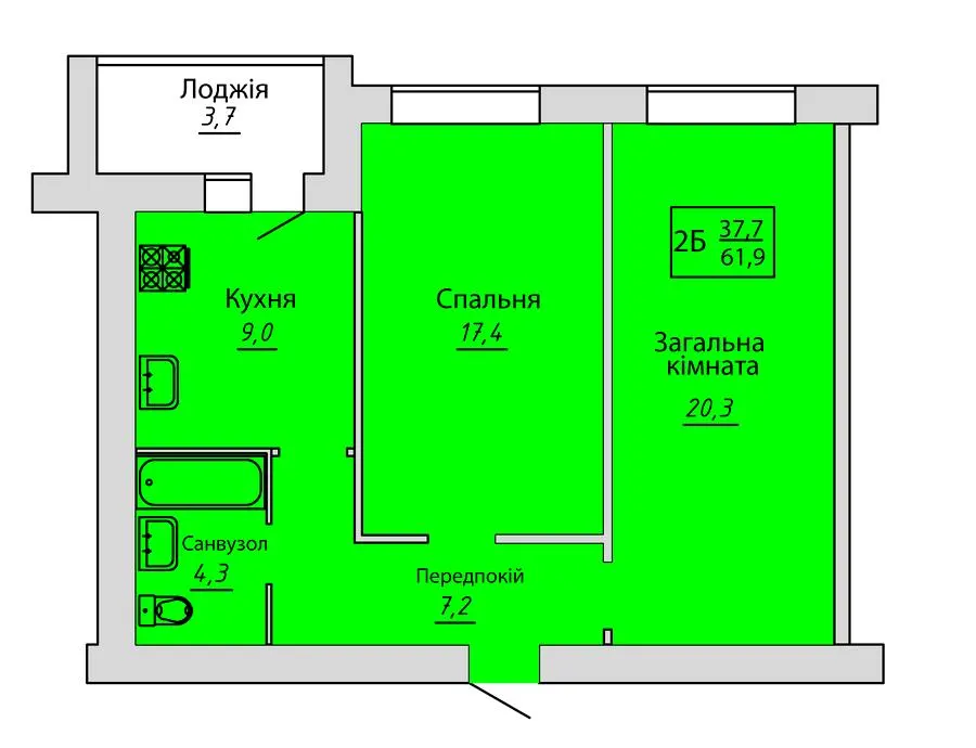ЖК Київський — 61.9 м²