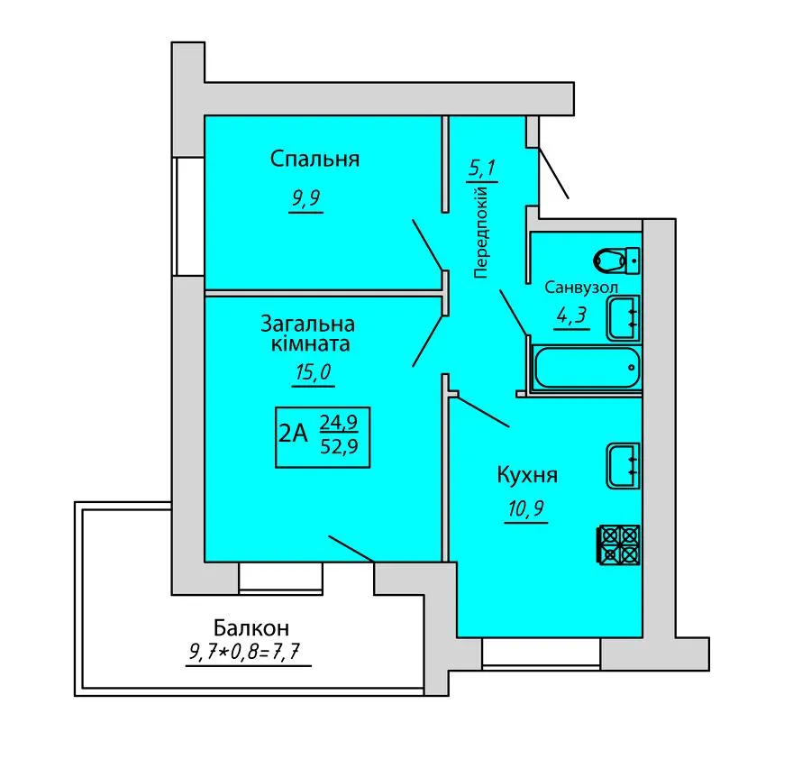 ЖК Київський — 52.9 м²