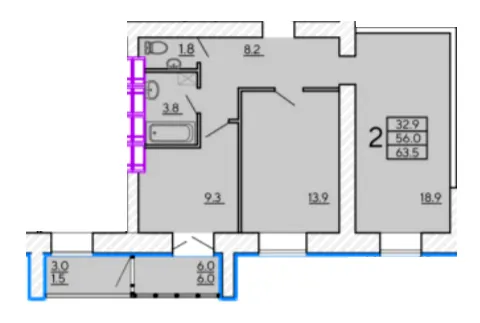 ЖК Сонячний квартал 4 — 63.5 м²