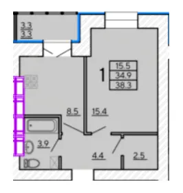 ЖК Сонячний квартал 4 — 38.3 м²