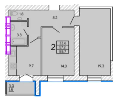 ЖК Сонячний квартал 4 — 58.7 м²