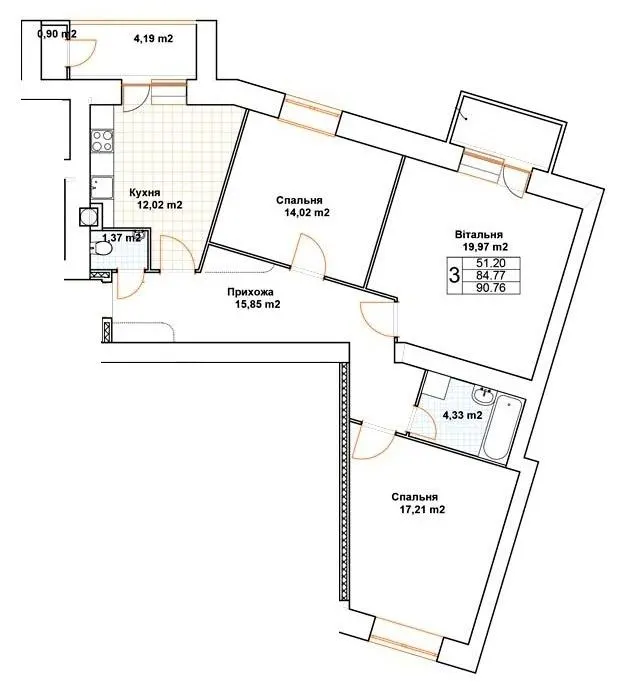 ЖК Богуслава — 90.8 м²