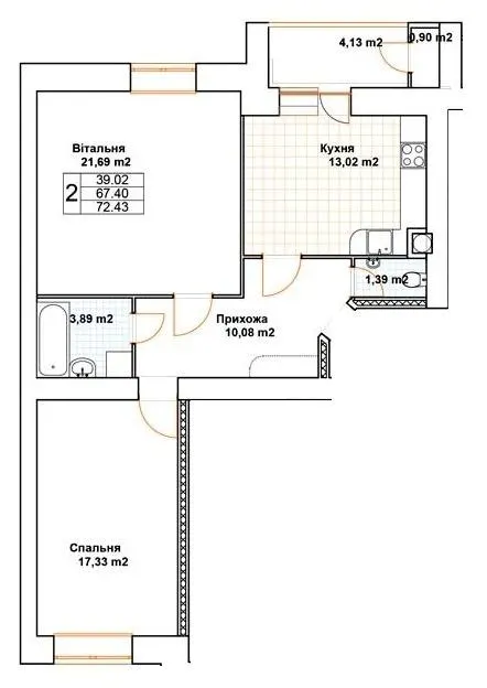 ЖК Богуслава — 72.4 м²