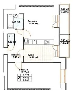 ЖК Богуслава — 64.6 м²