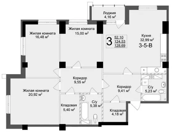 ЖК Люксембург — 128.7 м²